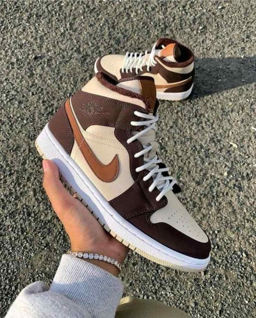 Nikee Air jordan 1 Mid Se Brown Basalt Oatmeal Semi Ua