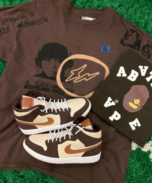 Nikee Air jordan 1 Mid Se Brown Basalt Oatmeal Semi Ua