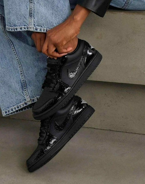 Nikee Air Jordan 1 Low Patent Black Croc 5011