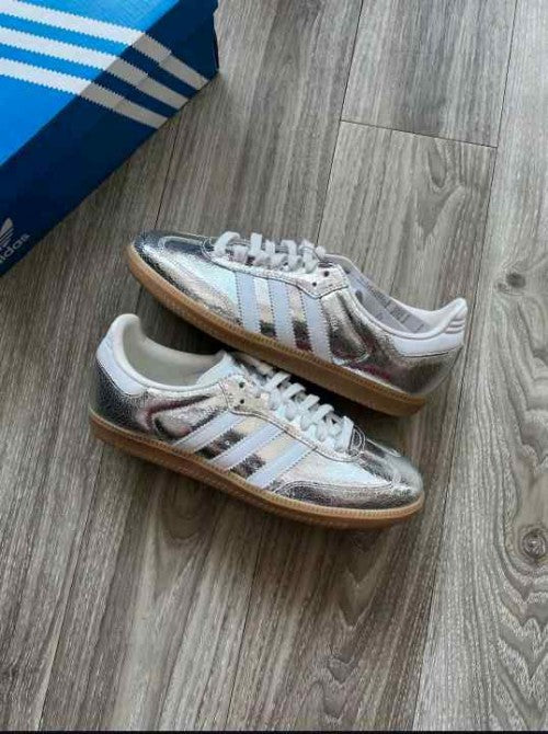 Adidass Samba OG Silver Metallic Cracked Leather