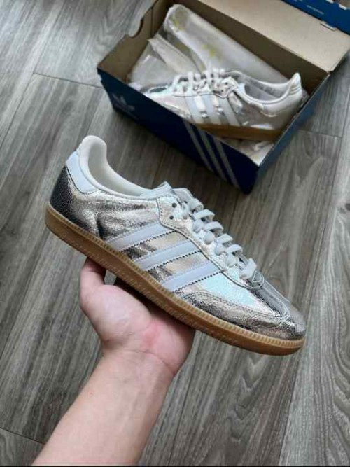 Adidass Samba OG Silver Metallic Cracked Leather