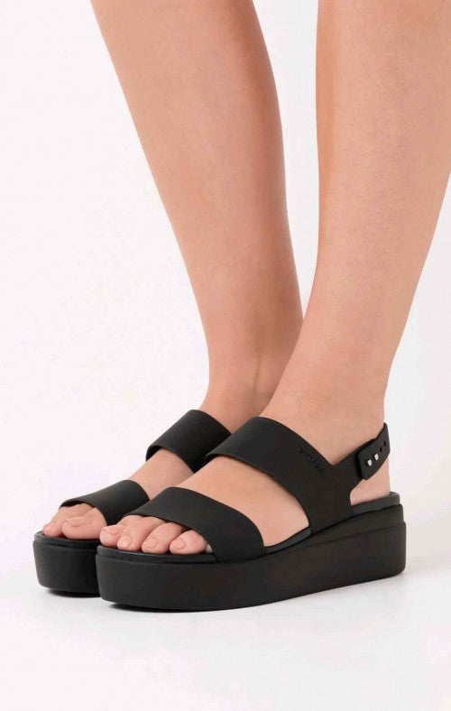 crocss Black Brooklyn Low Wedge Sandals