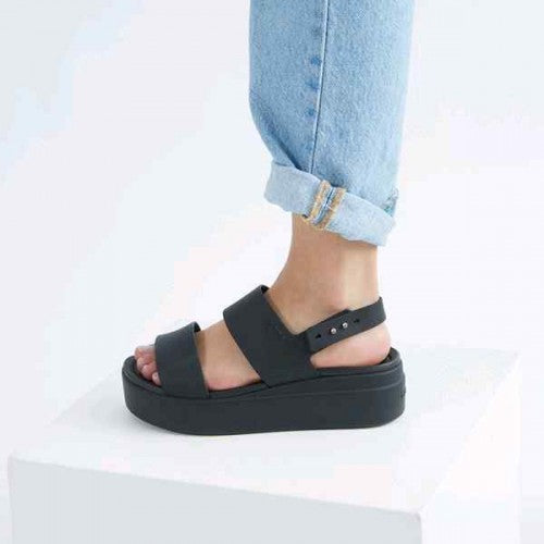 crocss Black Brooklyn Low Wedge Sandals