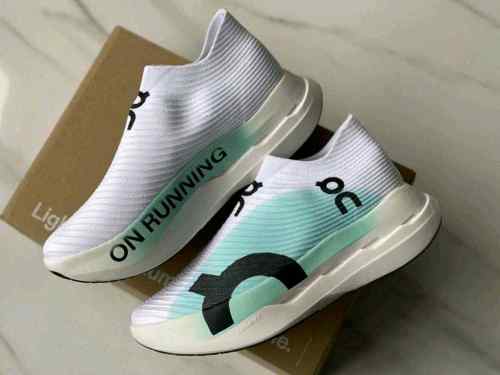On Cloudboom Strike LS White and Mint Green