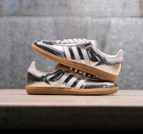 Adidass Samba OG Silver Metallic Cracked Leather